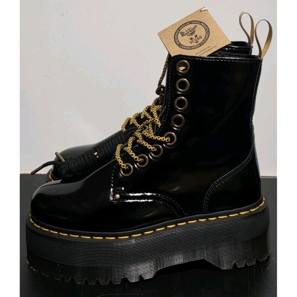 Dr. Martens Black Combat Boots with Gold Accents